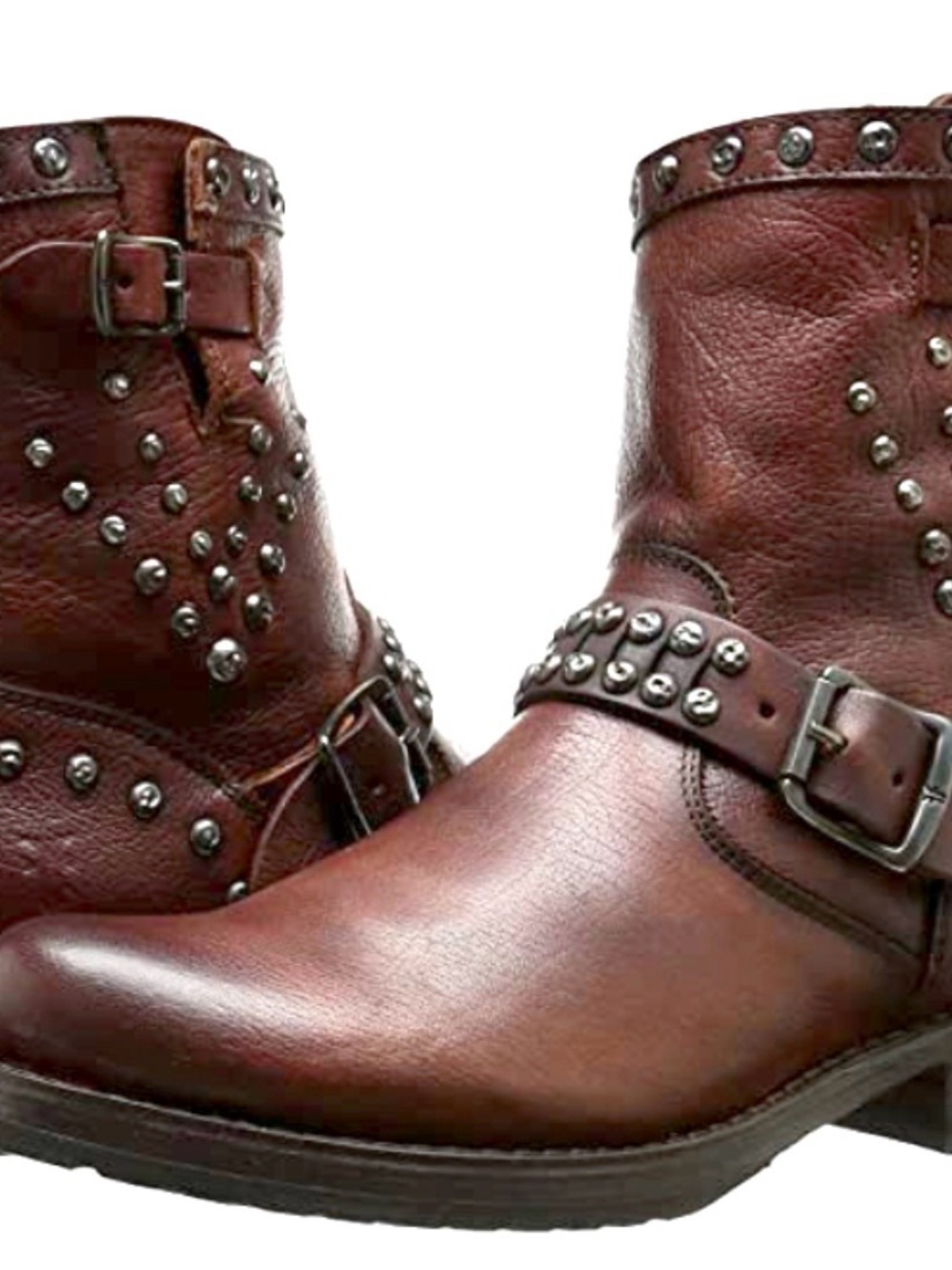 Frye Brown Leather Studded Ankle Boots